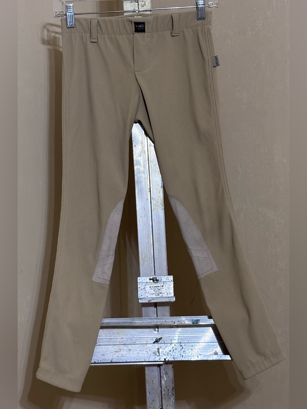 X-WEAR by Devon-Aire Beige Ribbed Riding Breeches with Knee Patches